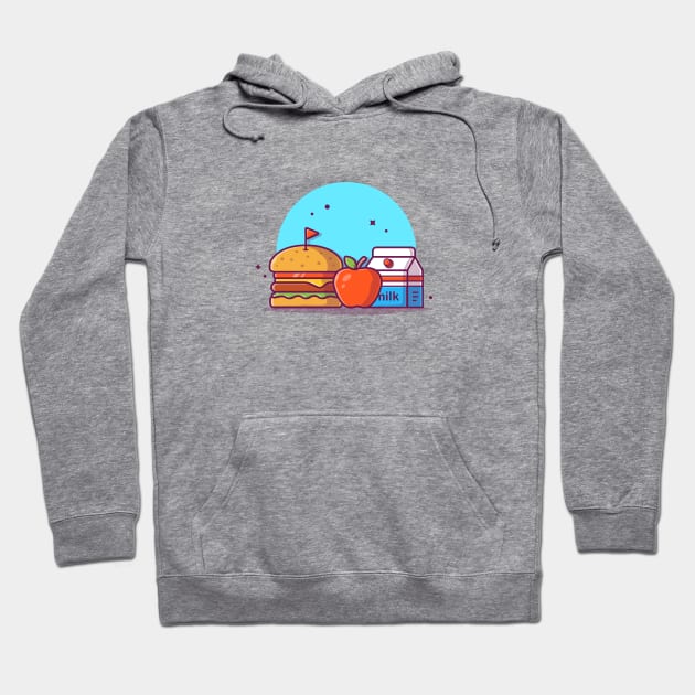 Burger with Milk, Flag, and Apple Fruit Cartoon Vector Icon Illustration Hoodie by Catalyst Labs